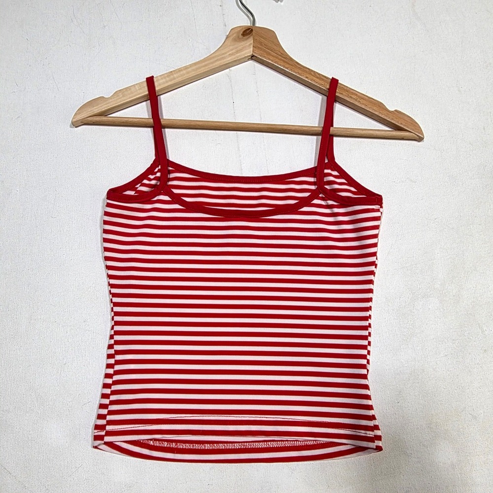 Preppy Camisole Women XS Red White Striped Spaghetti Strap Tank Top Cami